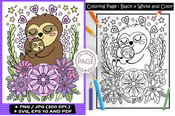 Sloth Mom and Baby Graphics for Coloring Pages Amp